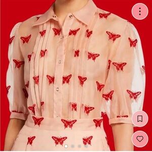 Fleur du Mal sheer butterfly blouse, blush and red.Size small. No signs of wear.